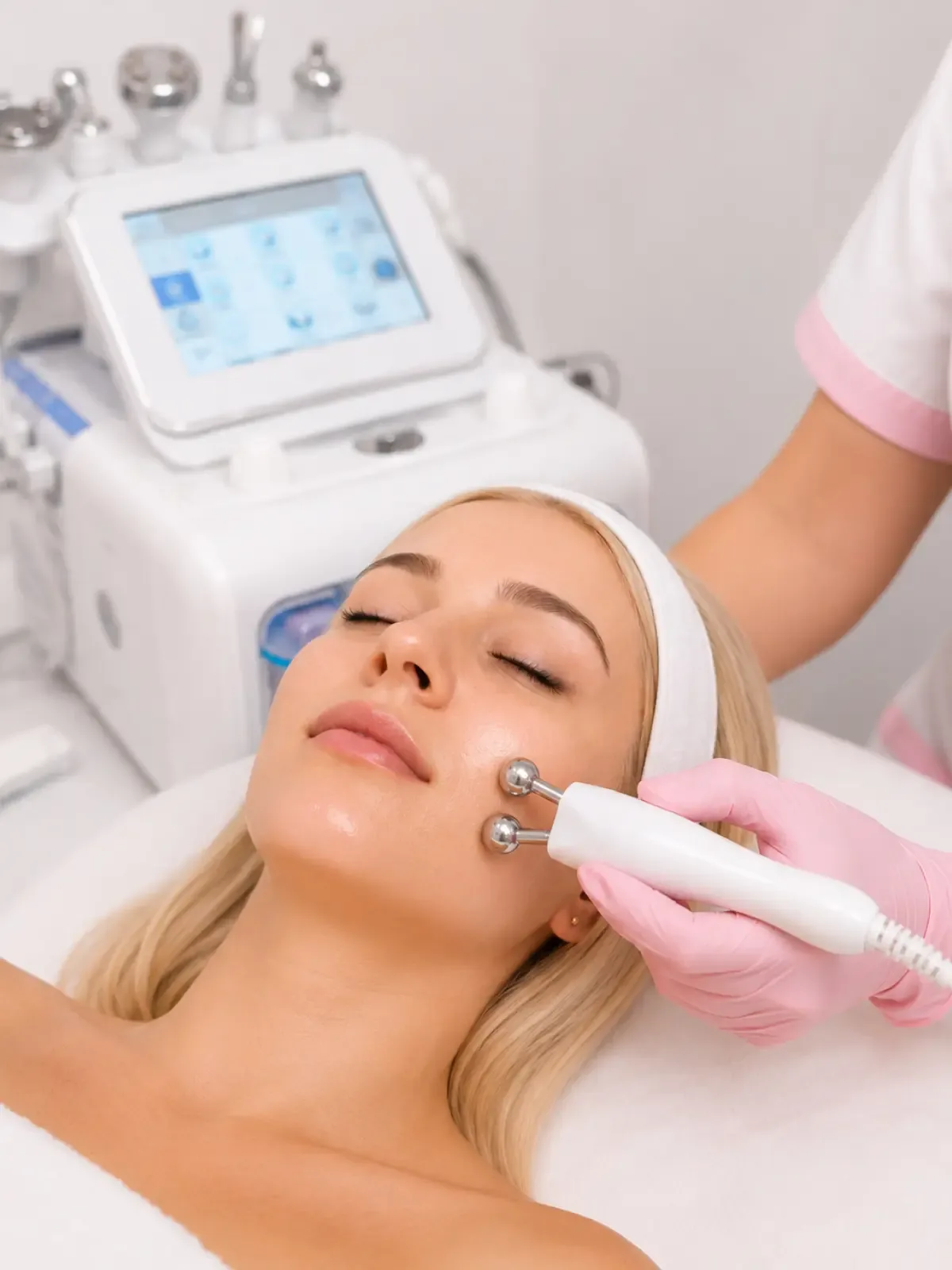 Процедура радиочастотного РФ лифтинга лица в косметологическом кабинете SkinCareWithMargo в Кракове